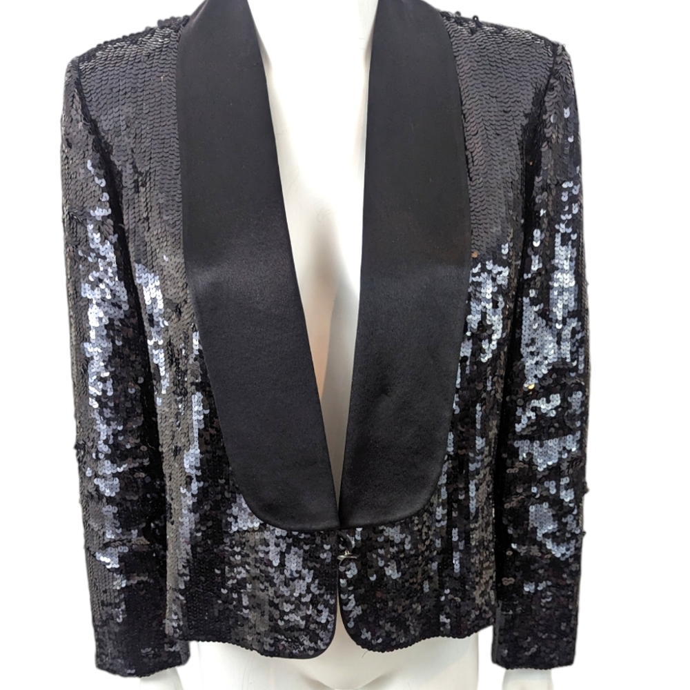 Nolan Miller Dynasty Collection Sequin Jacket Vintage 80s Black Womens 14